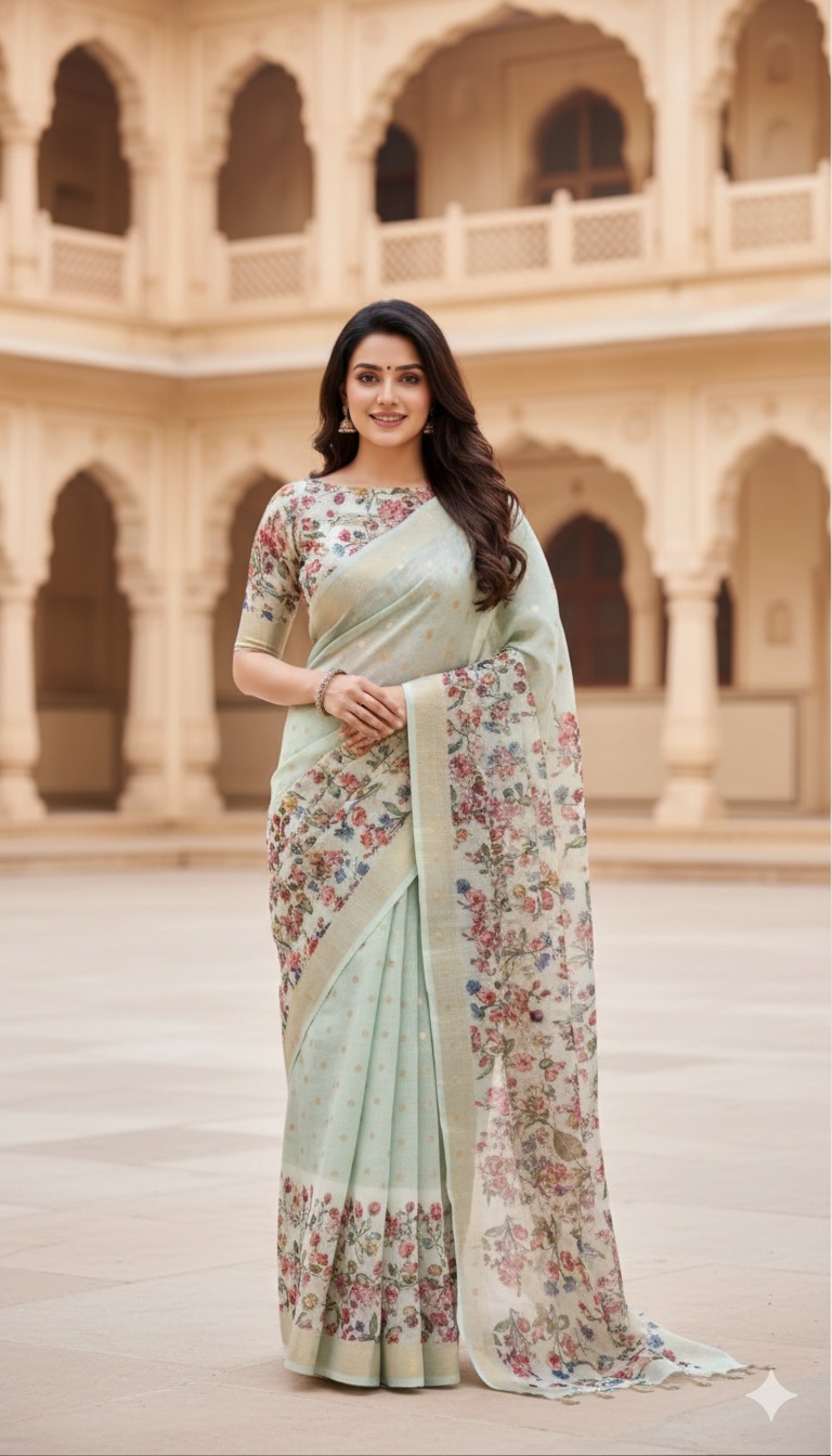 Zari Kota Floral Printed Saree