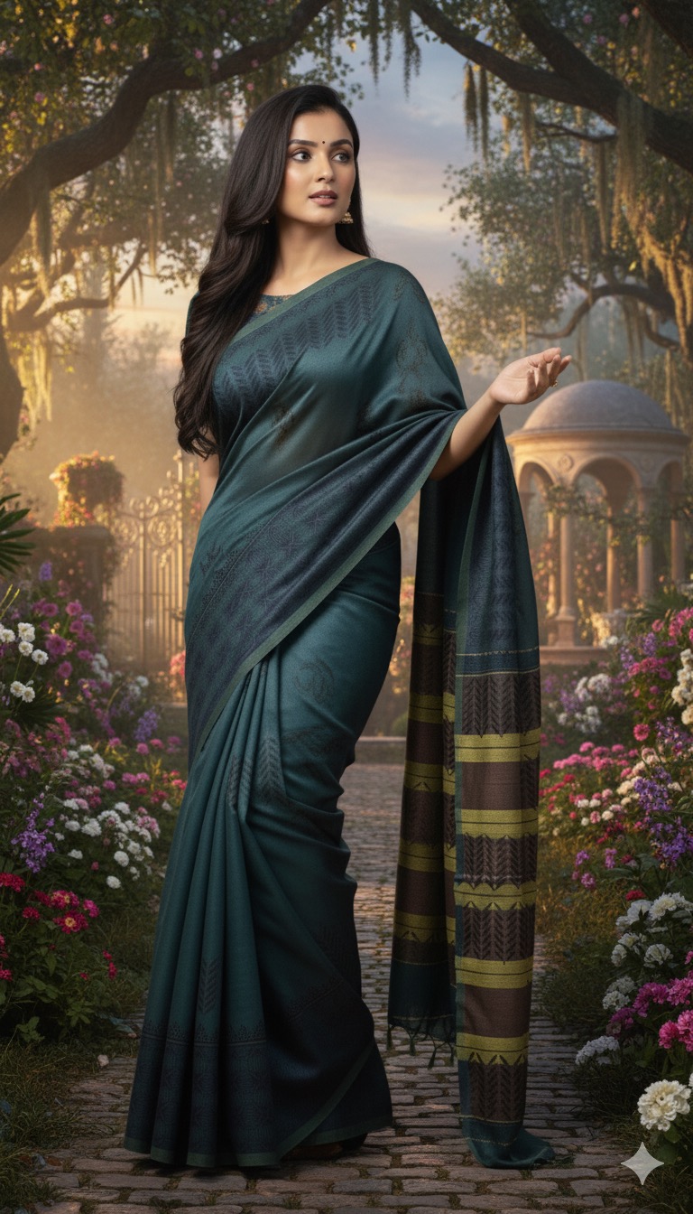 Handwoven Blue-Green Narayanpet cotton Saree