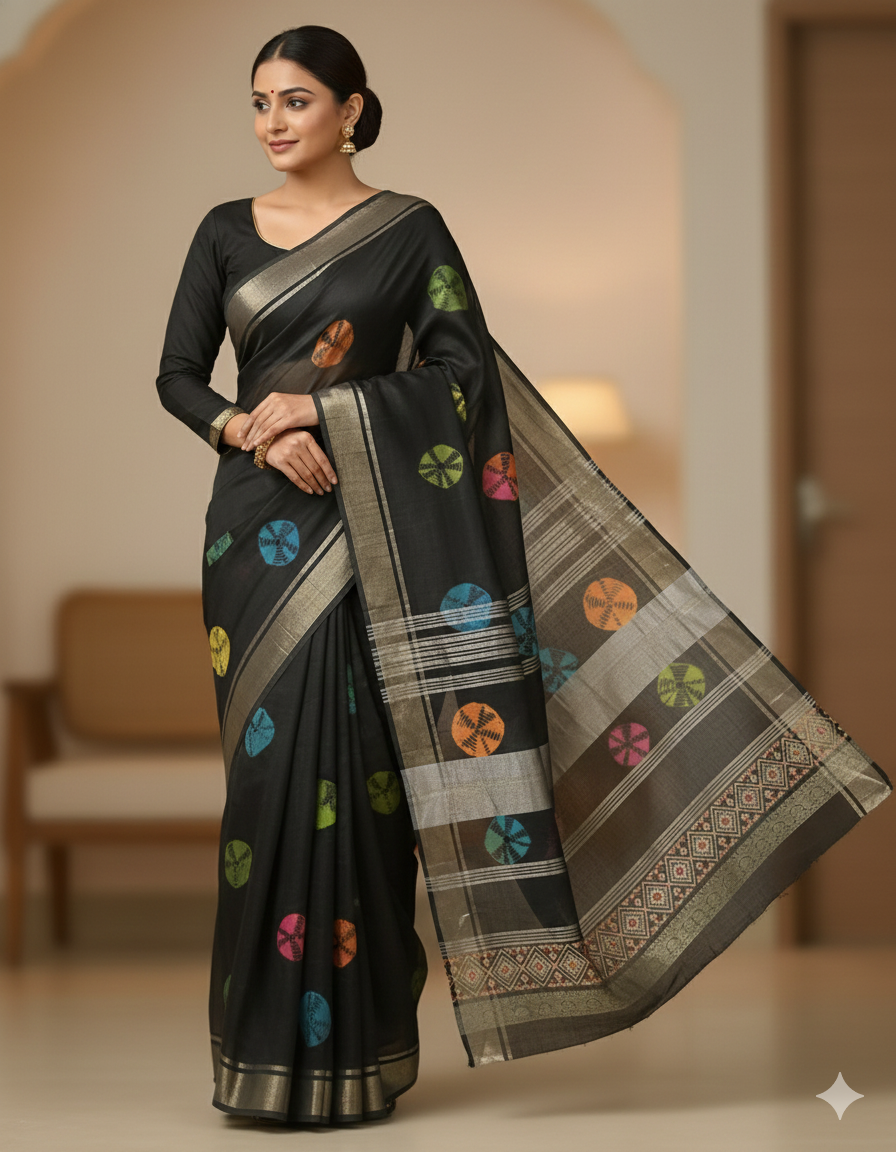 Handloom Silk-Cotton Shibori printed Saree