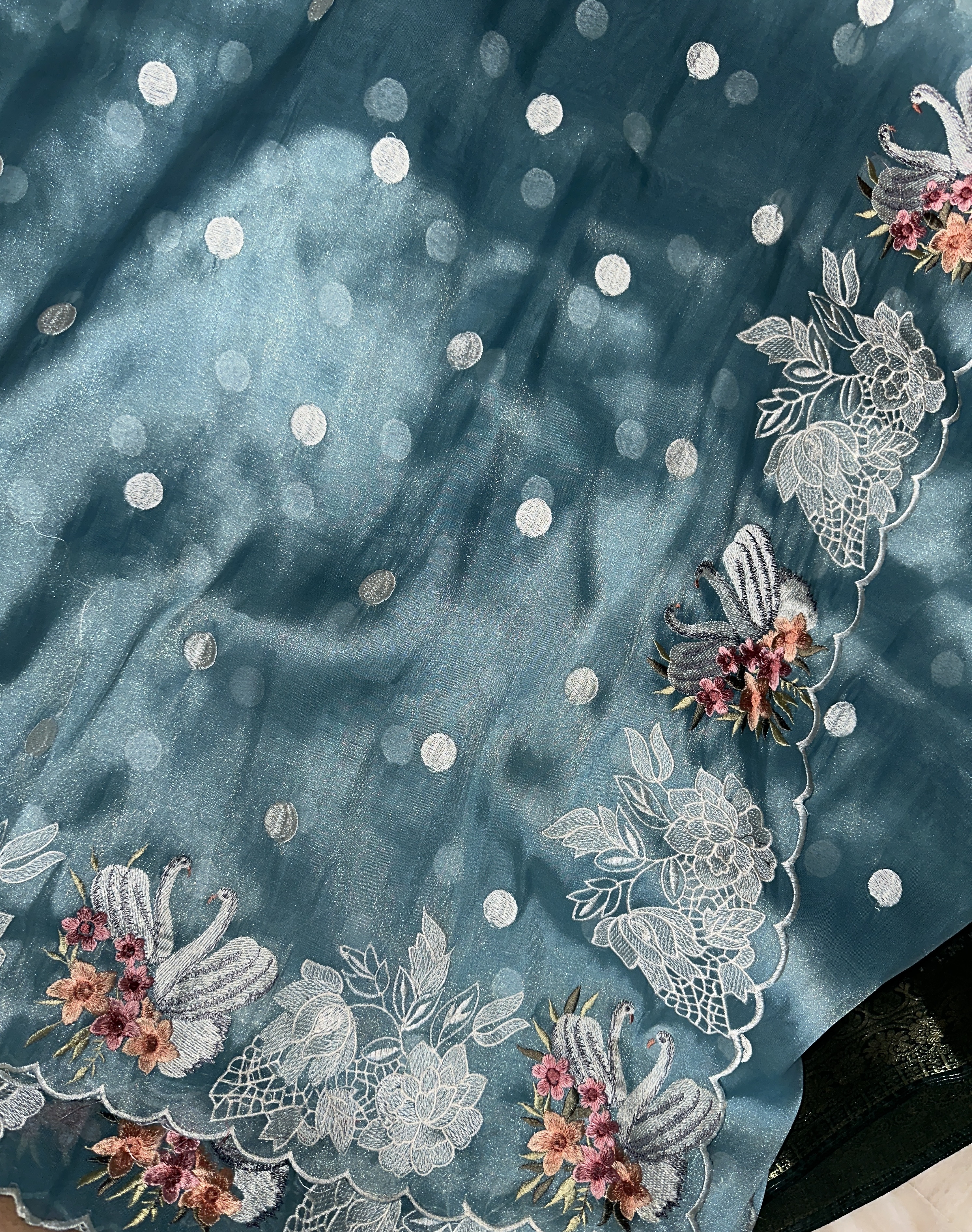 Teal Blue Organza Silk Saree