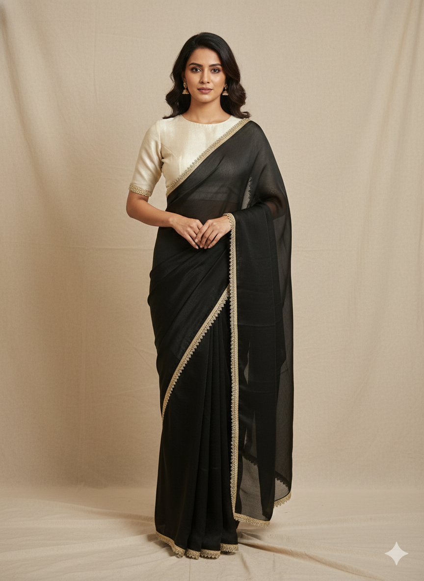 Elegant Space Silk Black Saree