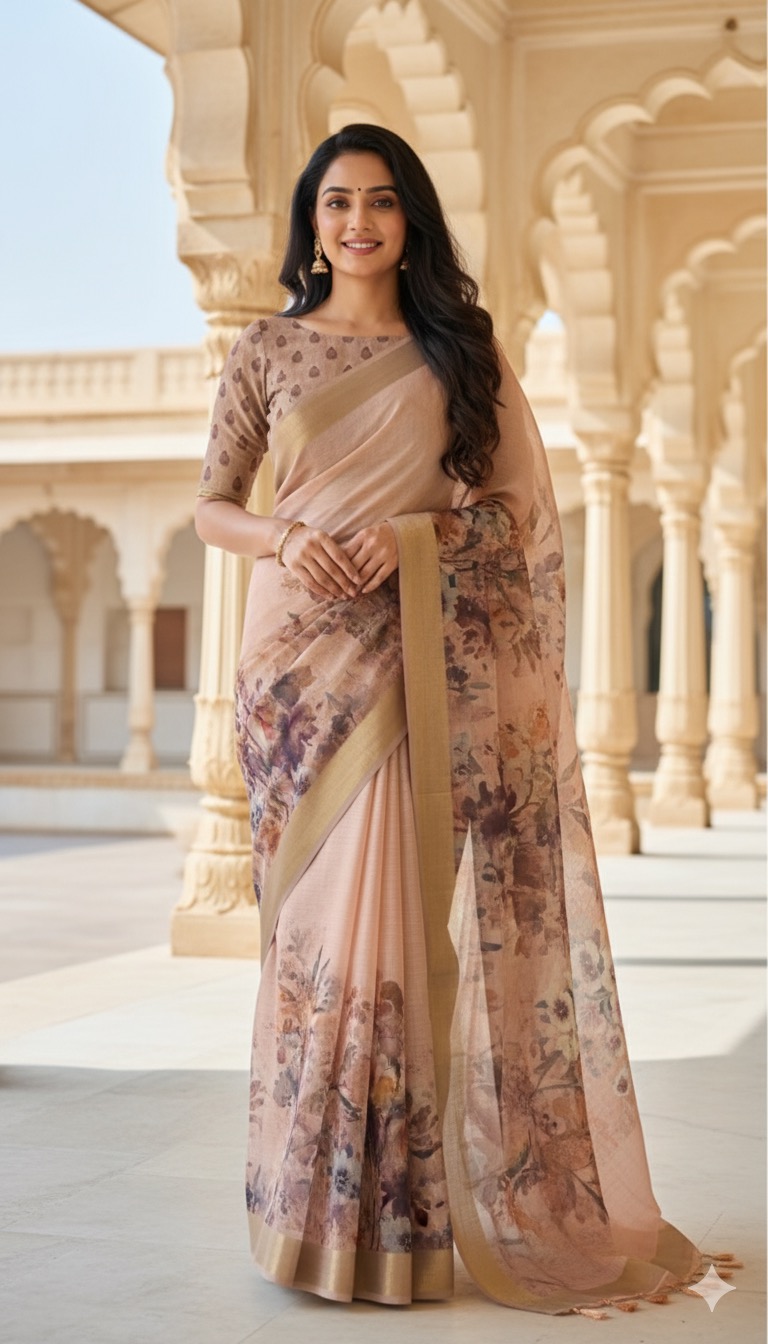 Elegant Matka Linen Floral Saree