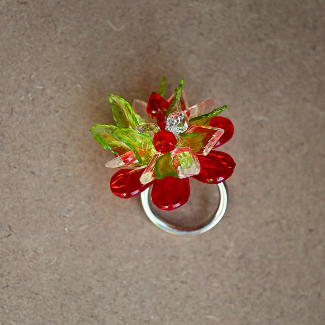 Porta-guardanapo com flor acrílica vermelha e verde