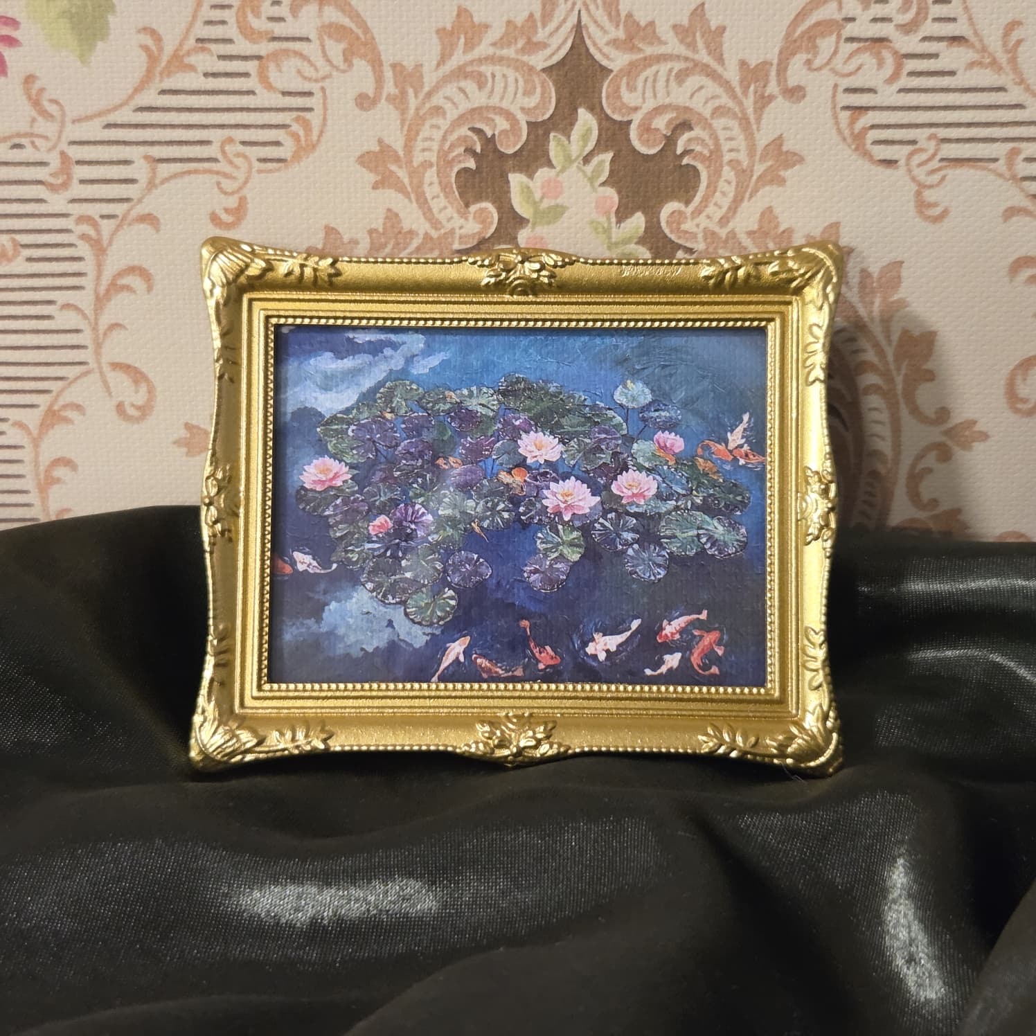 Mini Art Print Water Lilies Koi Fish From Original Painting 