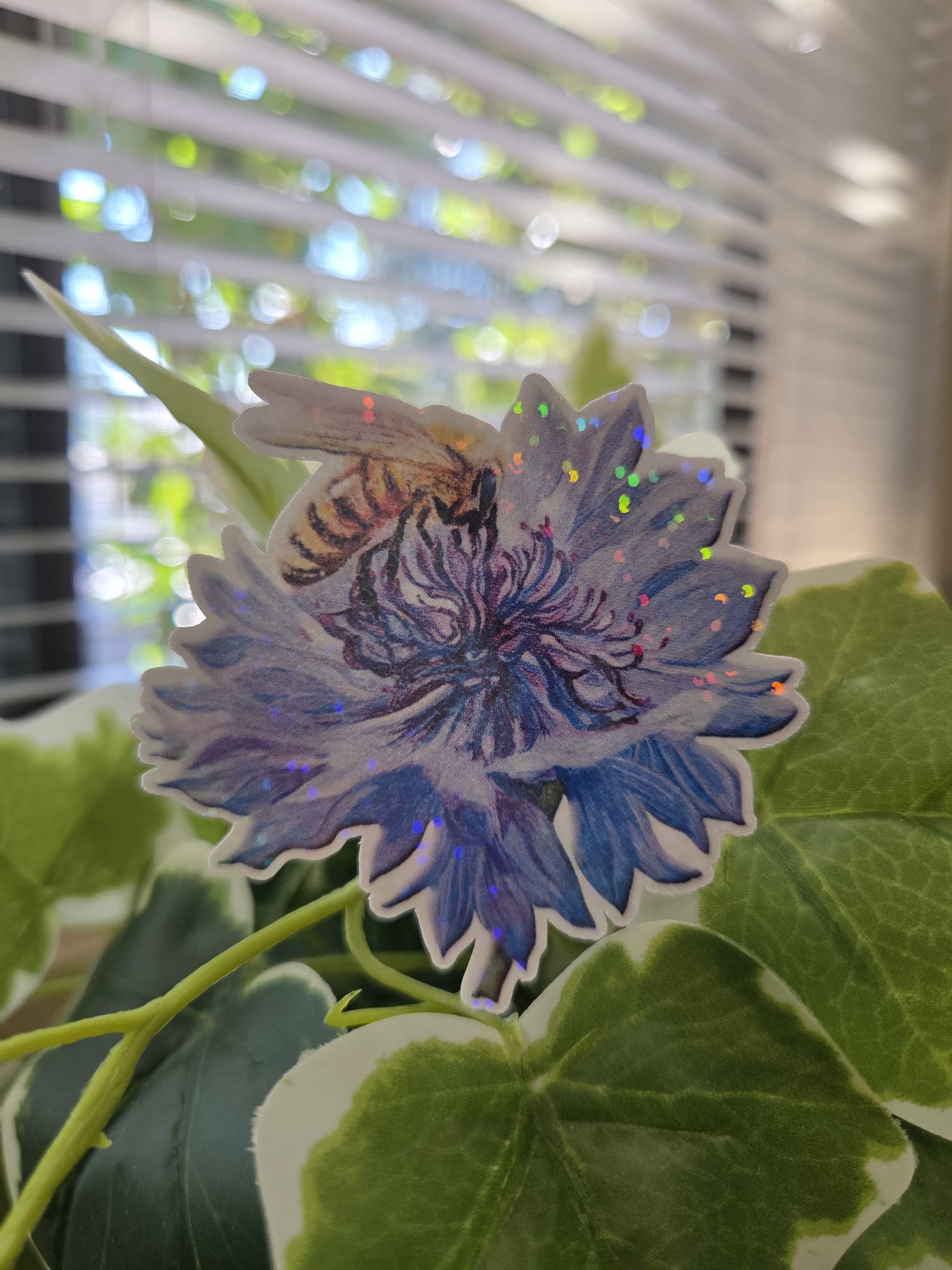Holographic bee and flower Vinyl Sticker