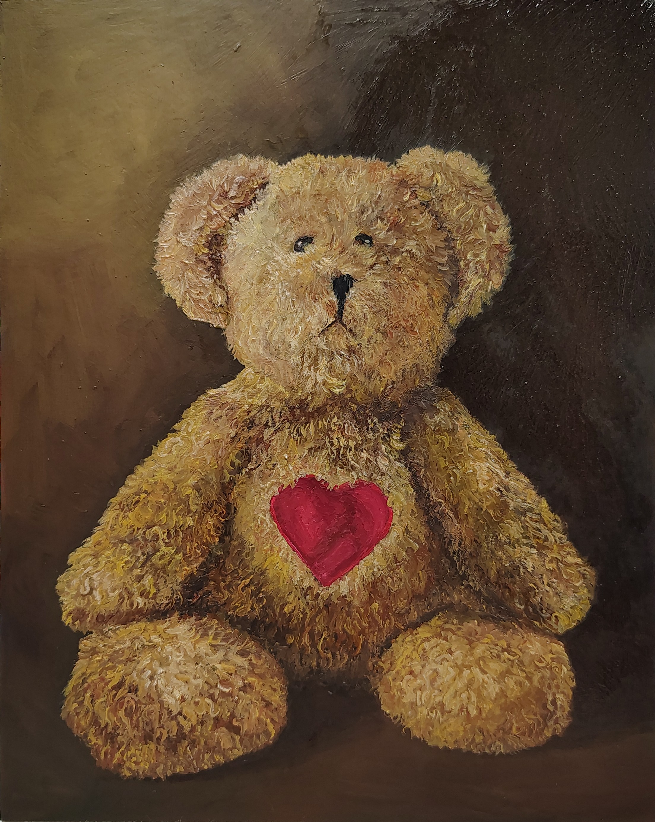 Plush Teddy Bear with a Red Heart Patch Painting
