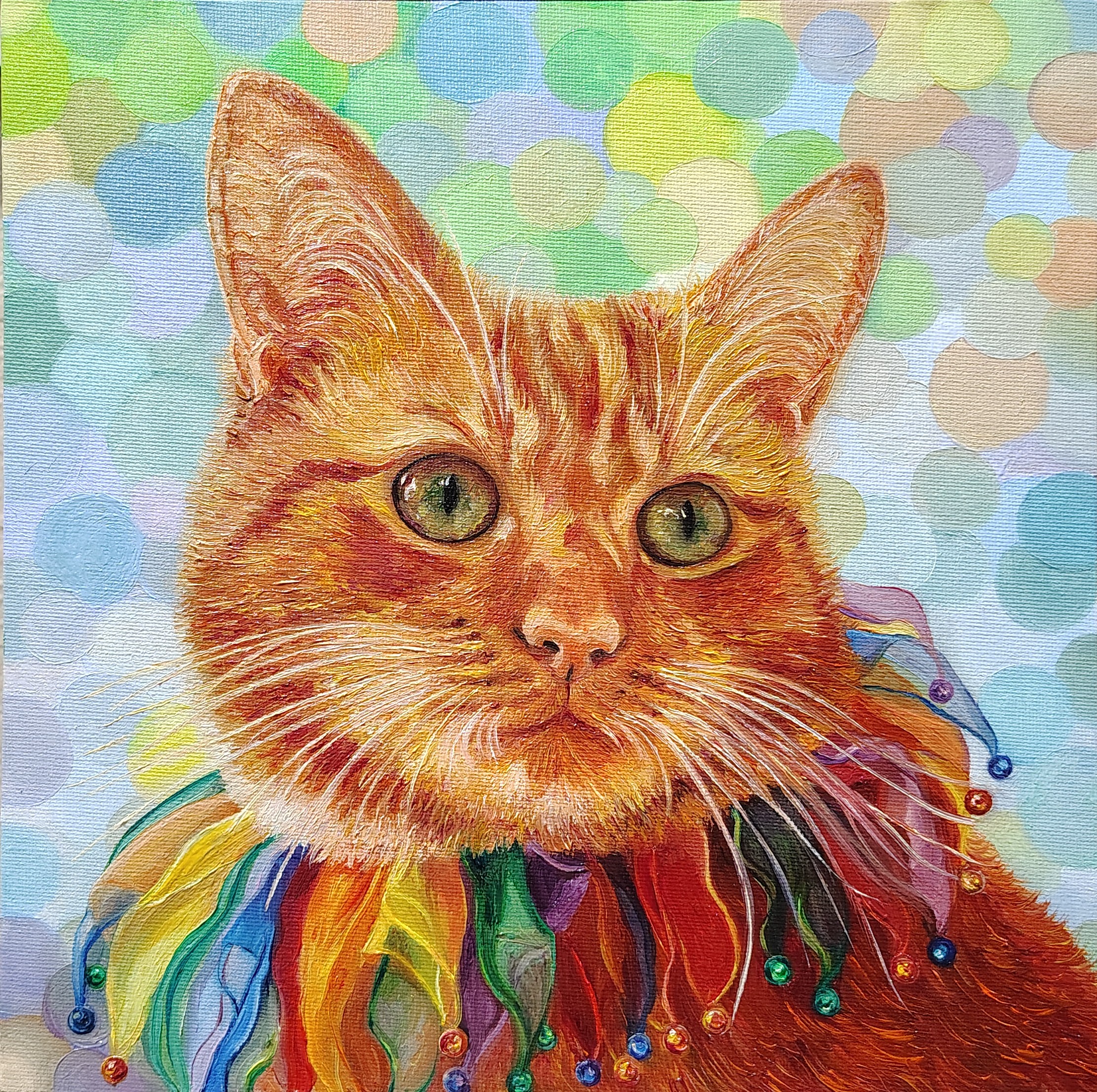 Colorful Orange Ginger Cat Art Painting