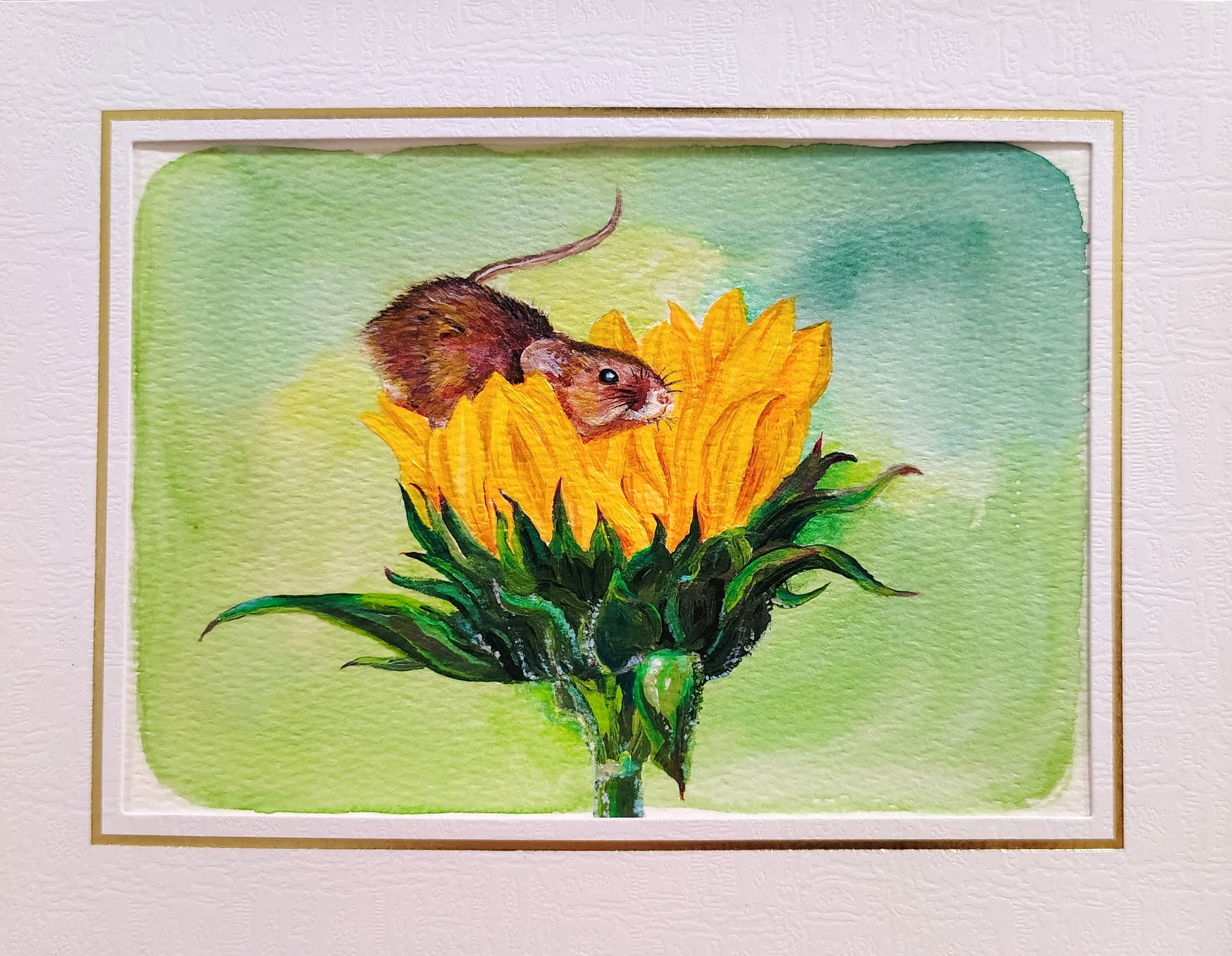 Mouse Sunflower Watercolor Acrylic Painting