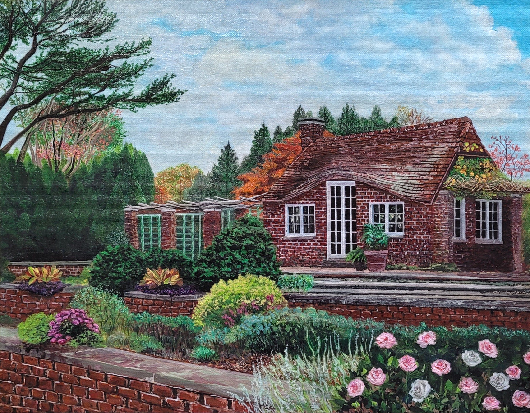 Brick Cottage Garden Painting