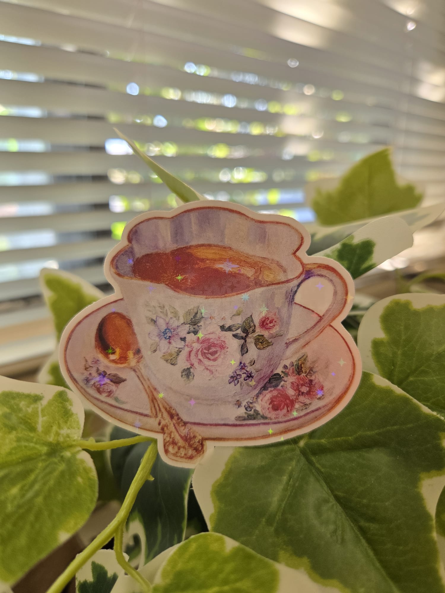 Rose Floral Teacup Vinyl Sticker 