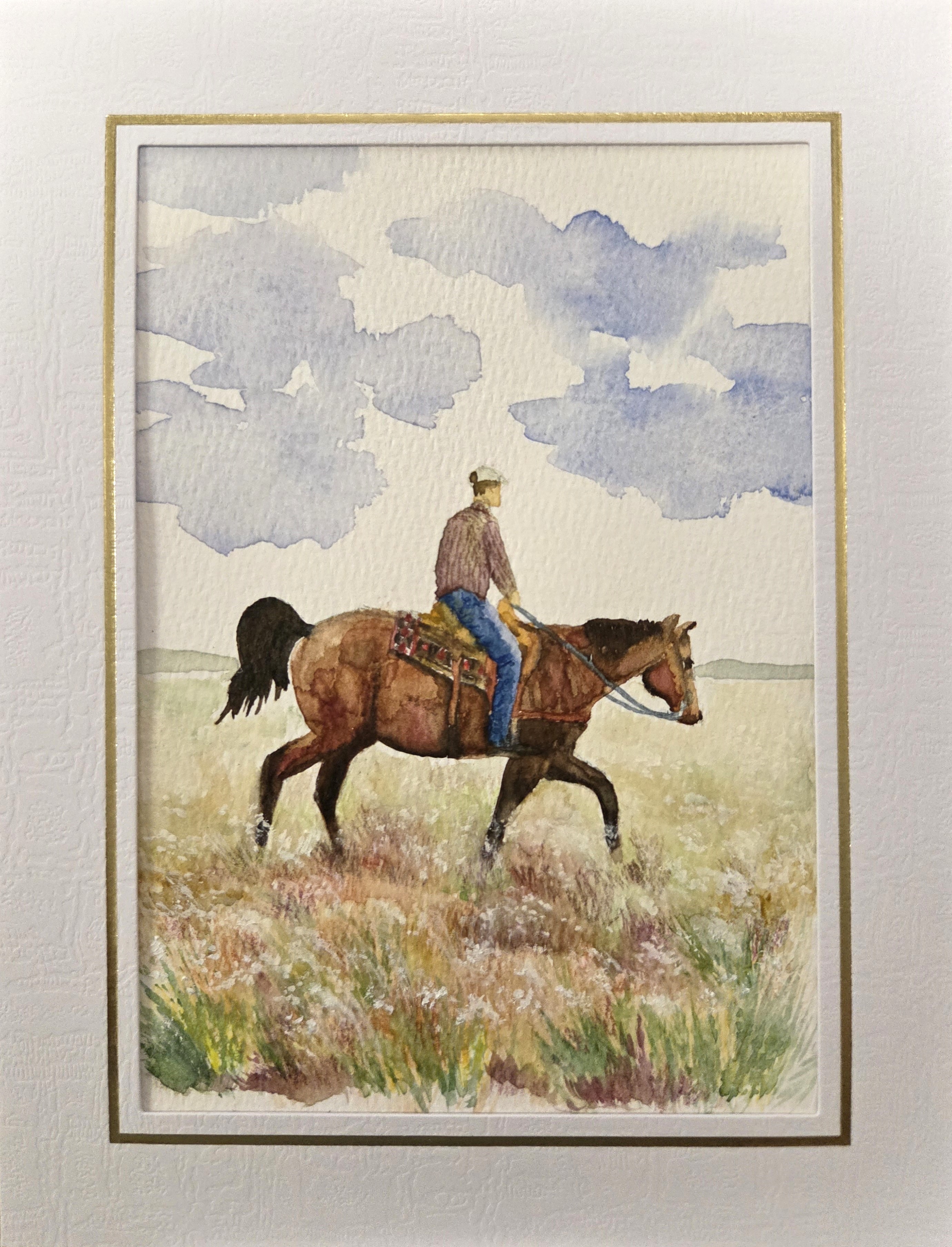Watercolor Horse Riding Painting