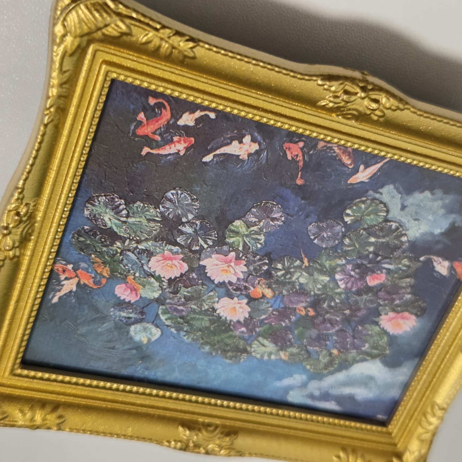 Mini Art Print Water Lilies Koi Fish From Original Painting 