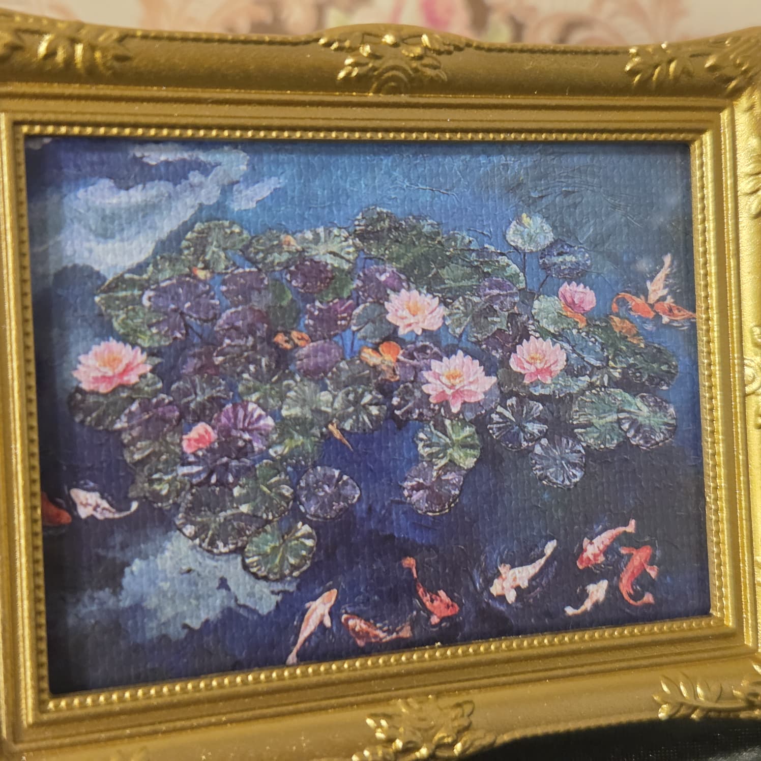 Mini Art Print Water Lilies Koi Fish From Original Painting 
