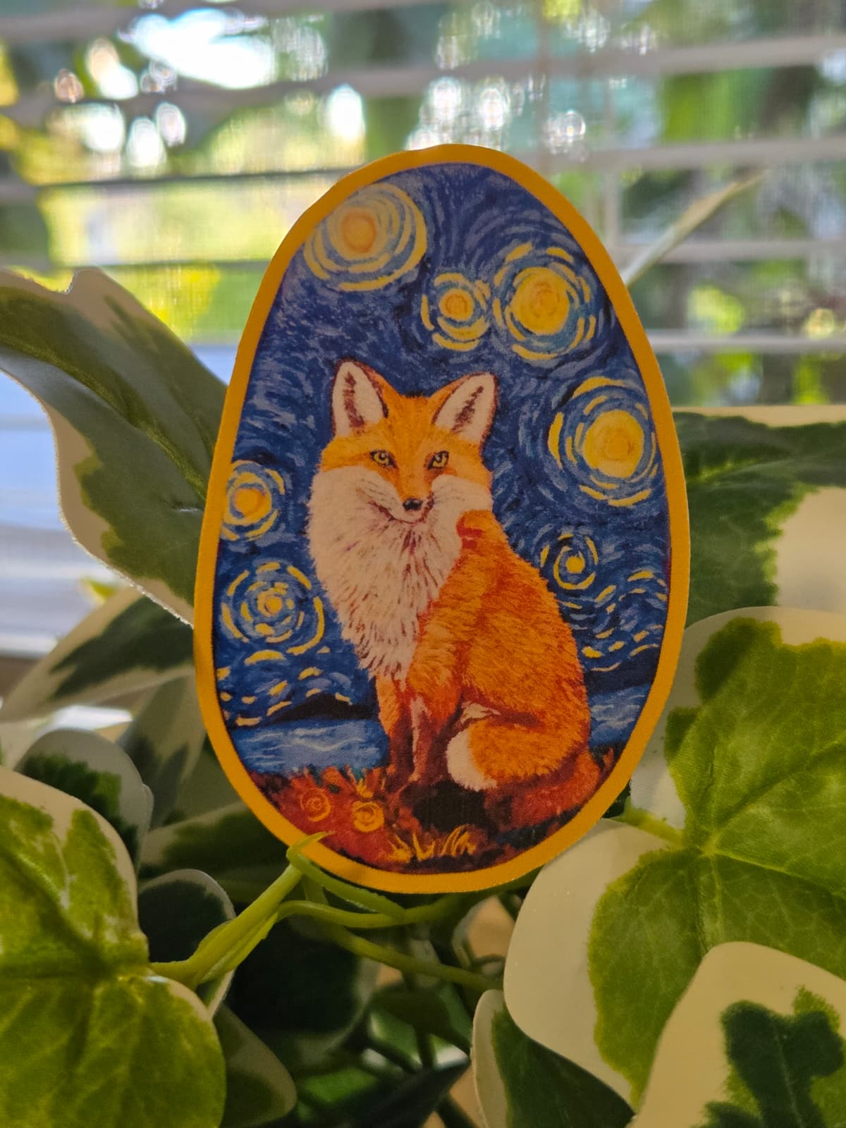 Vinyl Sticker Starry Night Red Fox Portrait Small Holographic Laminate Waterproof Laptop Cup Stickers Painting 2 x 3 inches