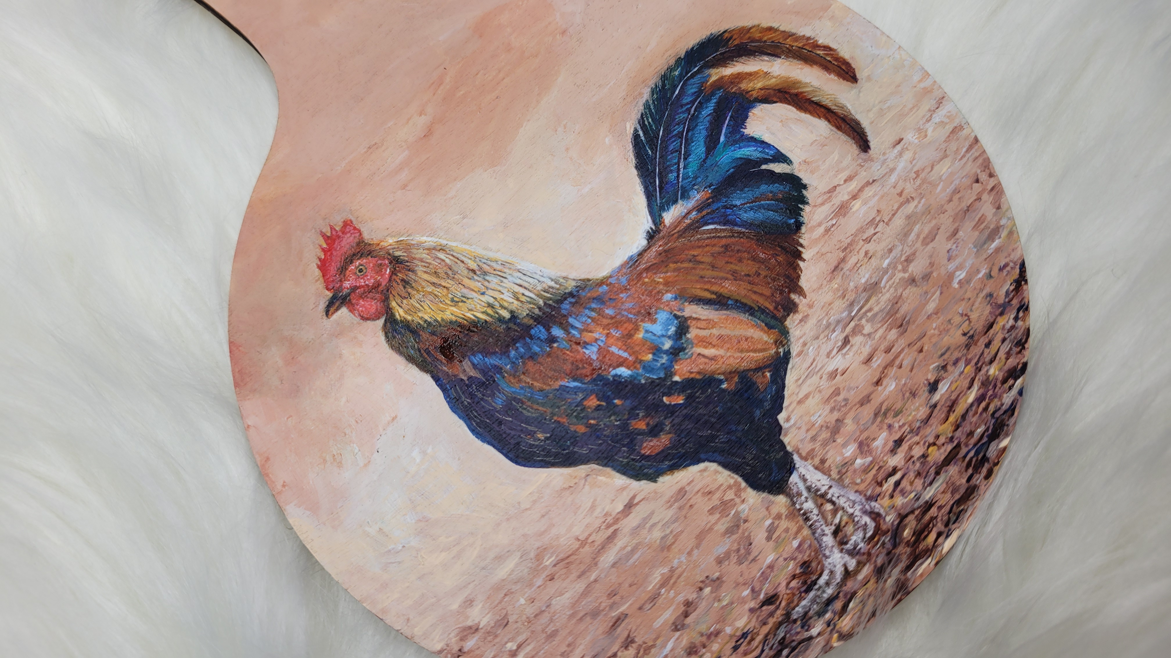 Original Rooster Hand Painted on Wooden Cutting Board