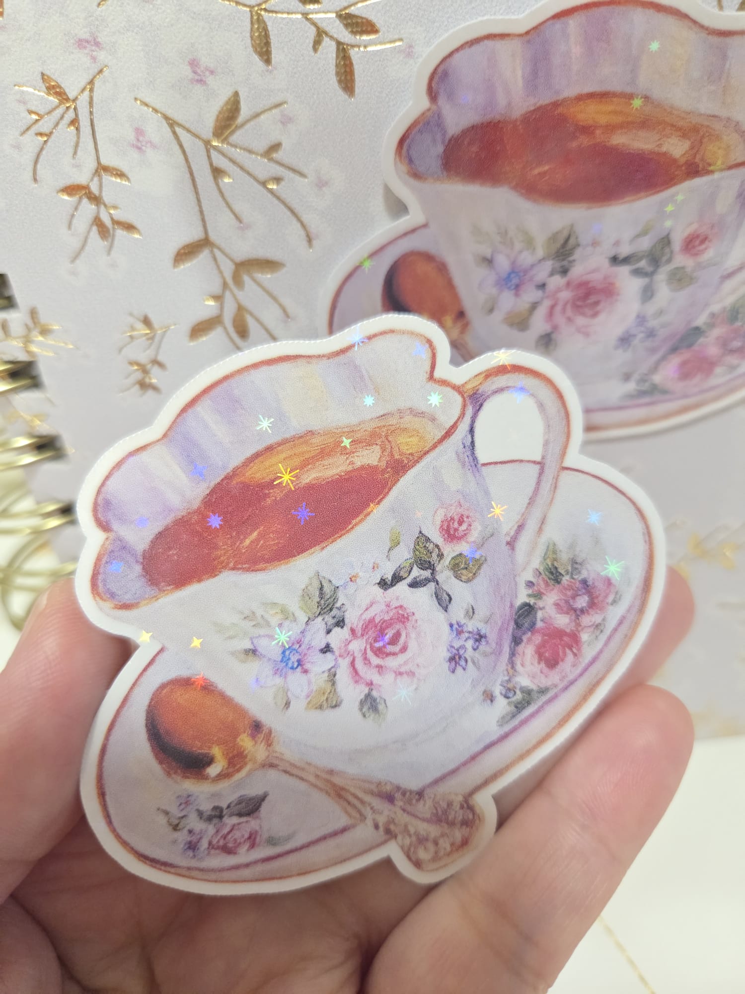 Rose Floral Teacup Vinyl Sticker 