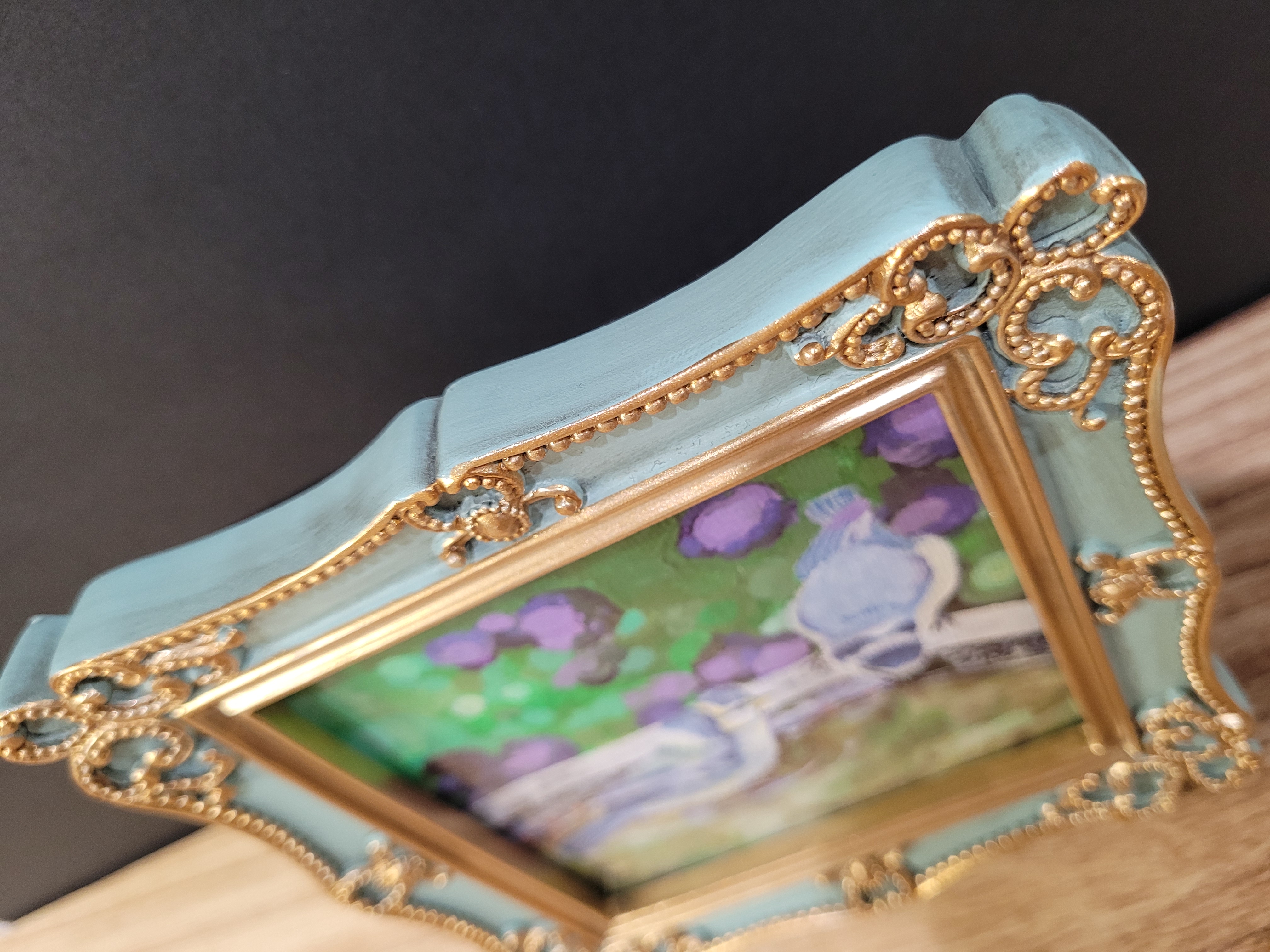 Hand-Painted Bluebirds Acrylic Painting in Ornate Frame