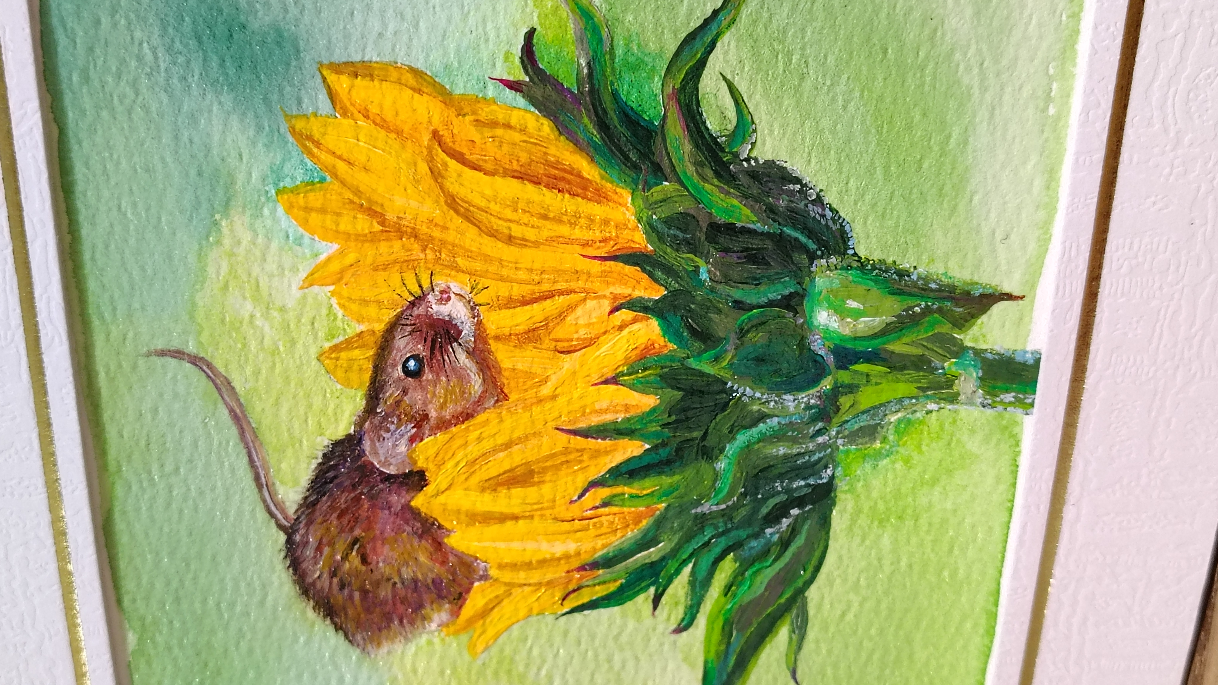 Mouse Sunflower Watercolor Acrylic Painting