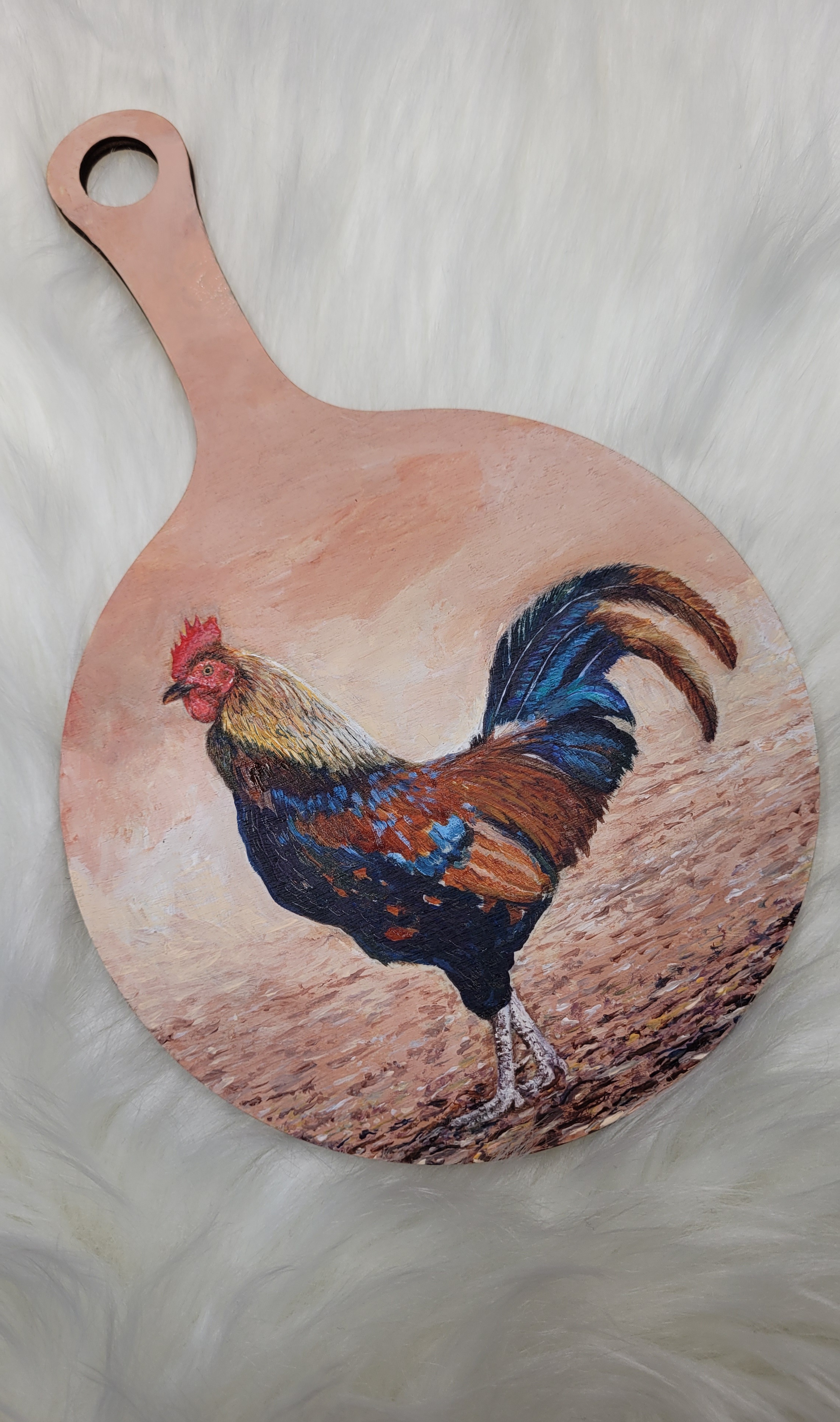 Original Rooster Hand Painted on Wooden Cutting Board