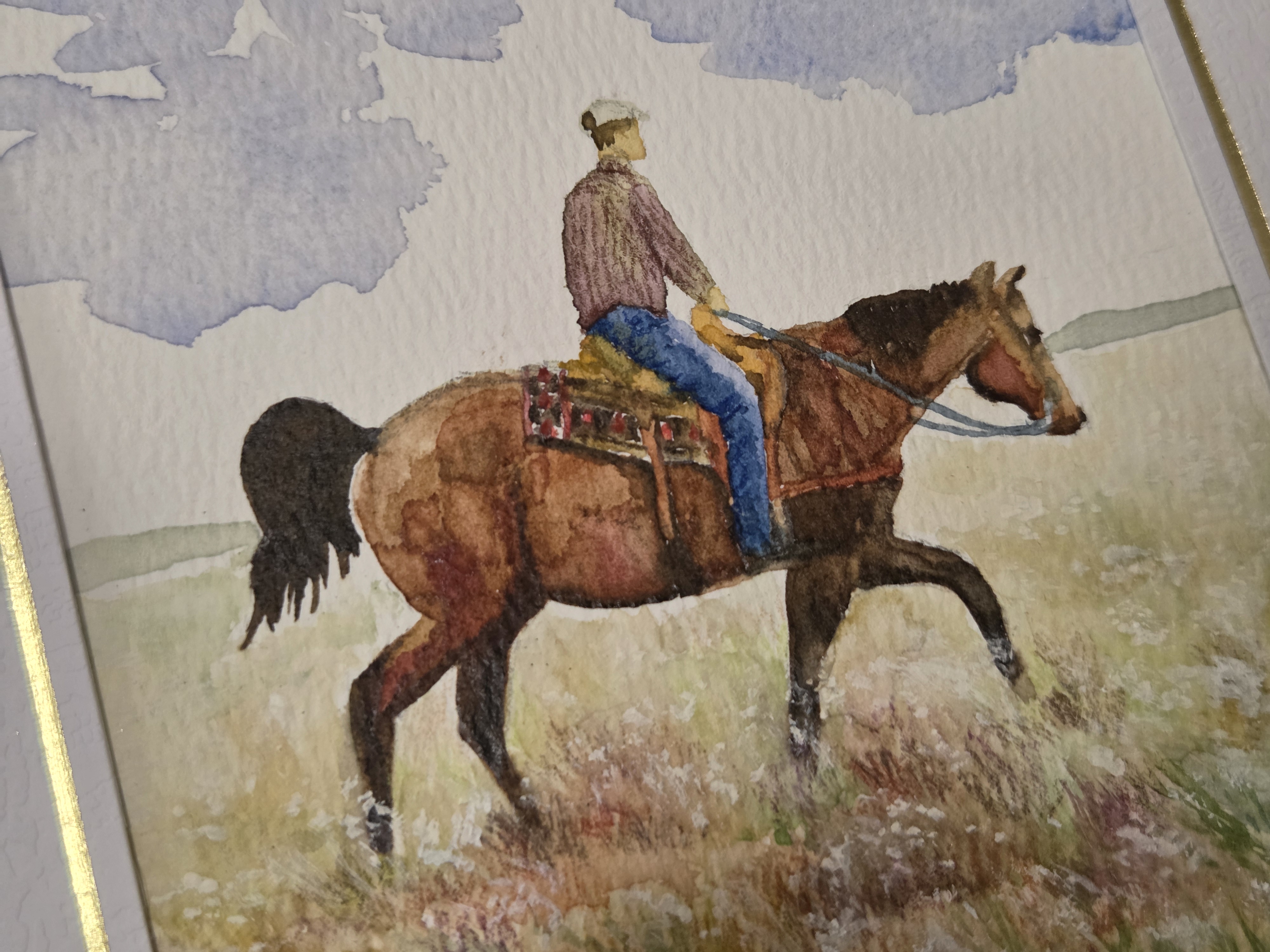 Watercolor Horse Riding Painting