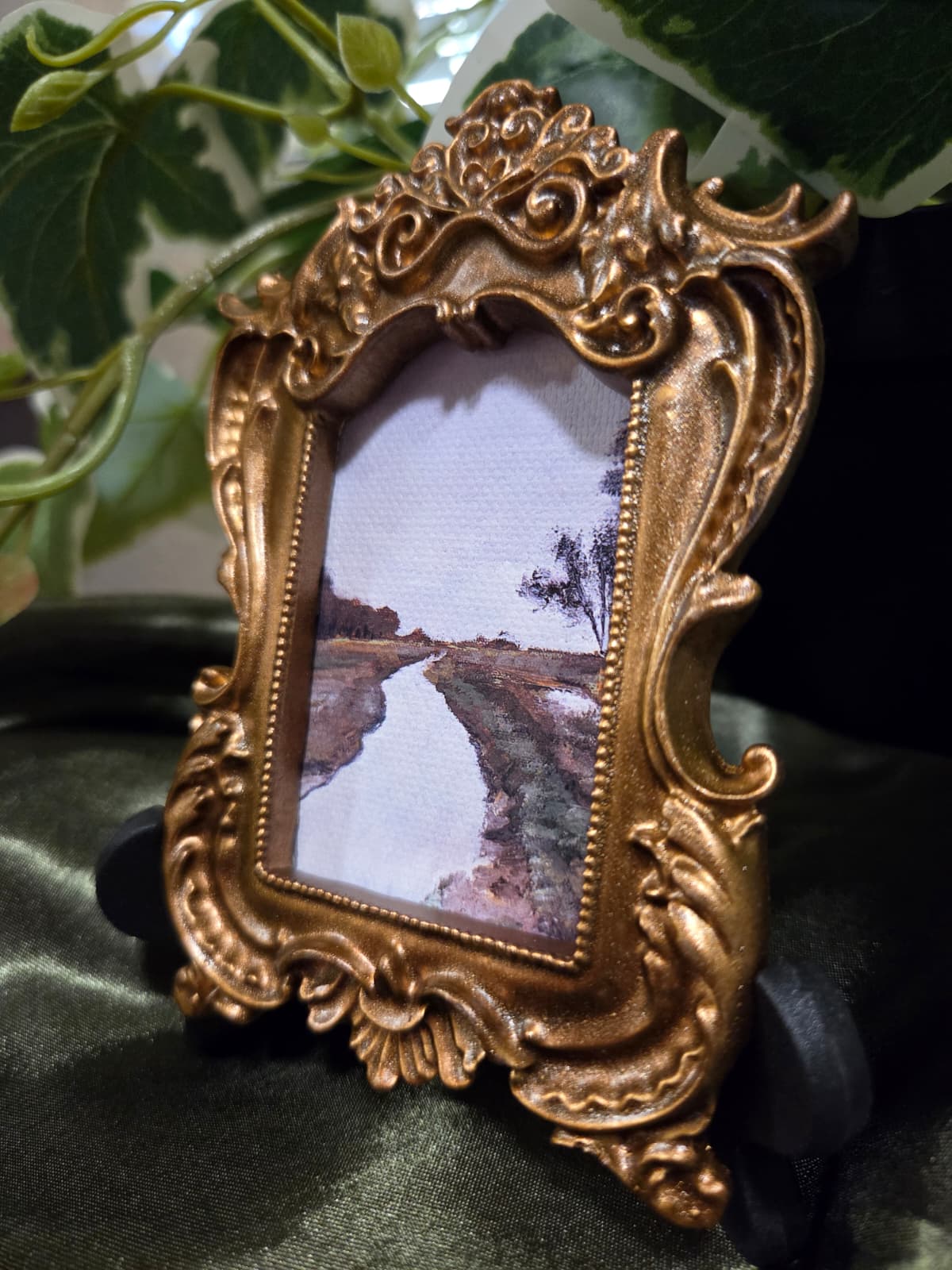 Mini Art Print Vintage Tone River Landscape From Original Painting 