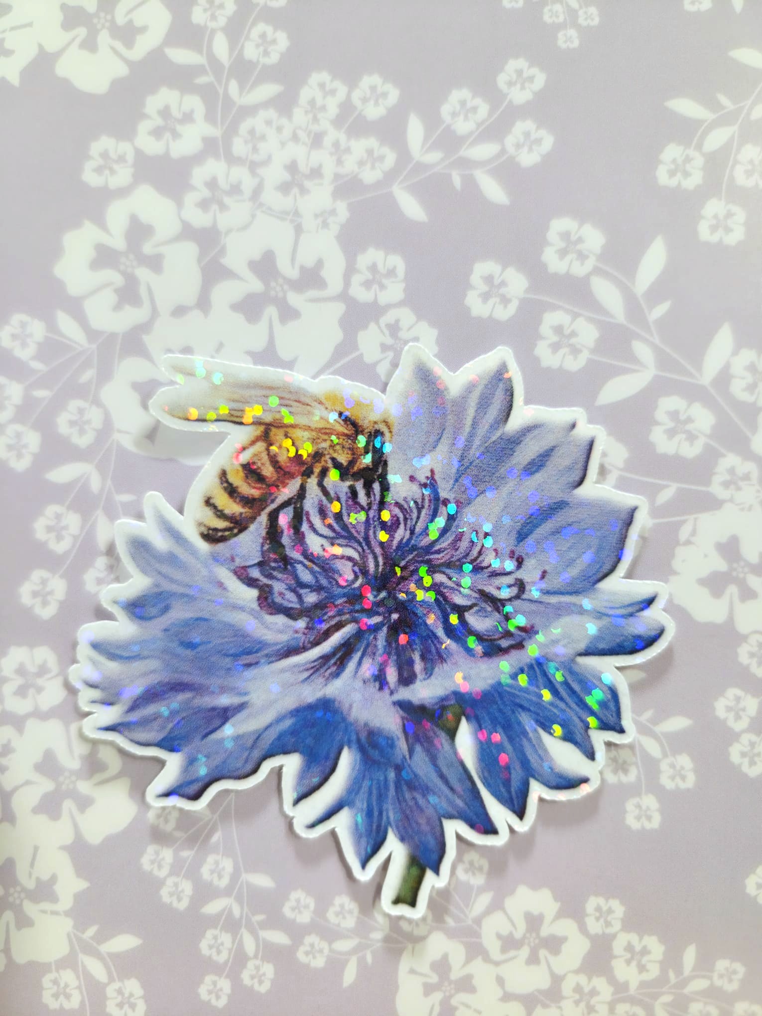 Holographic bee and flower Vinyl Sticker