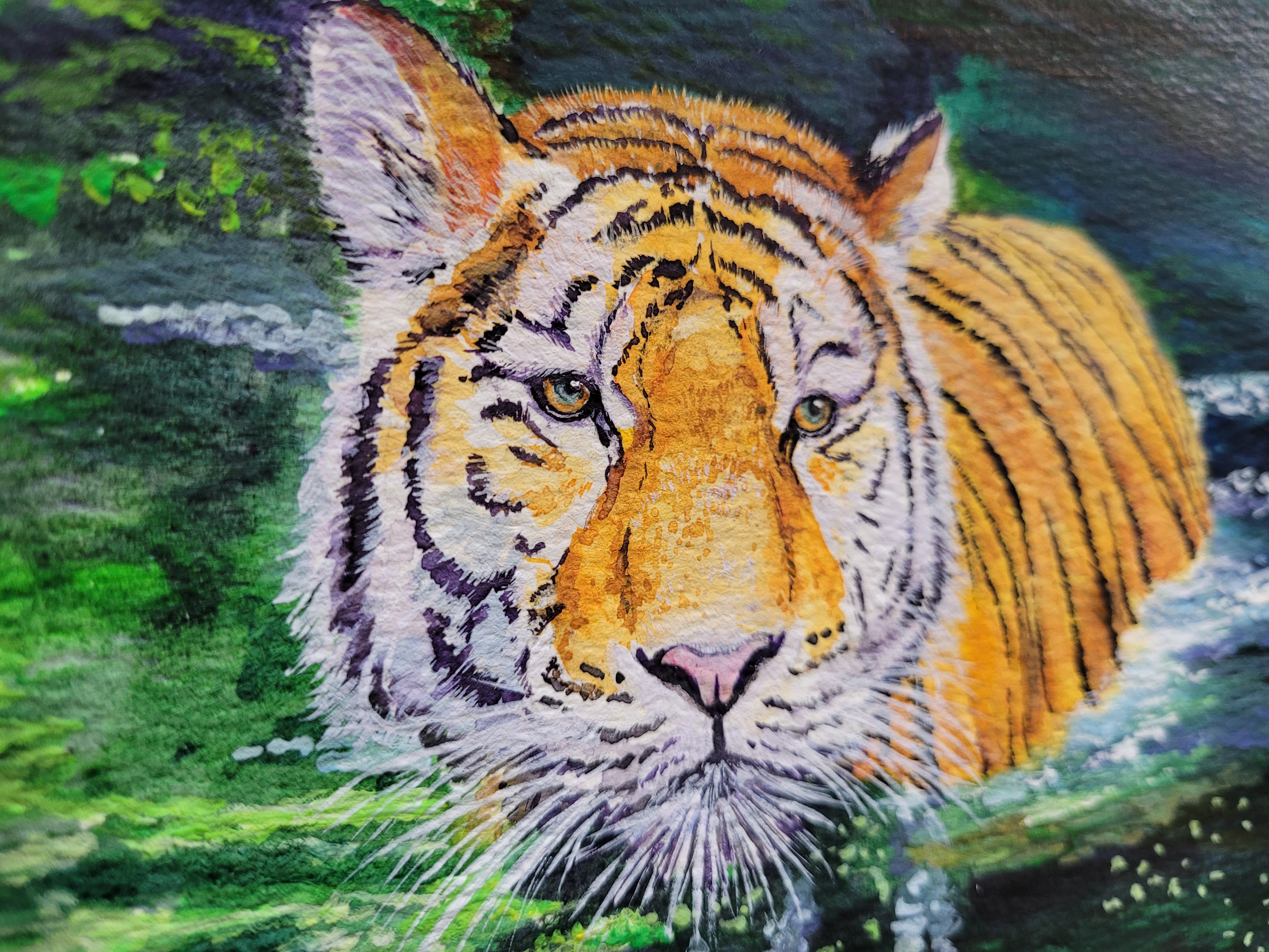 Tiger Swimming Original Watercolor Painting 