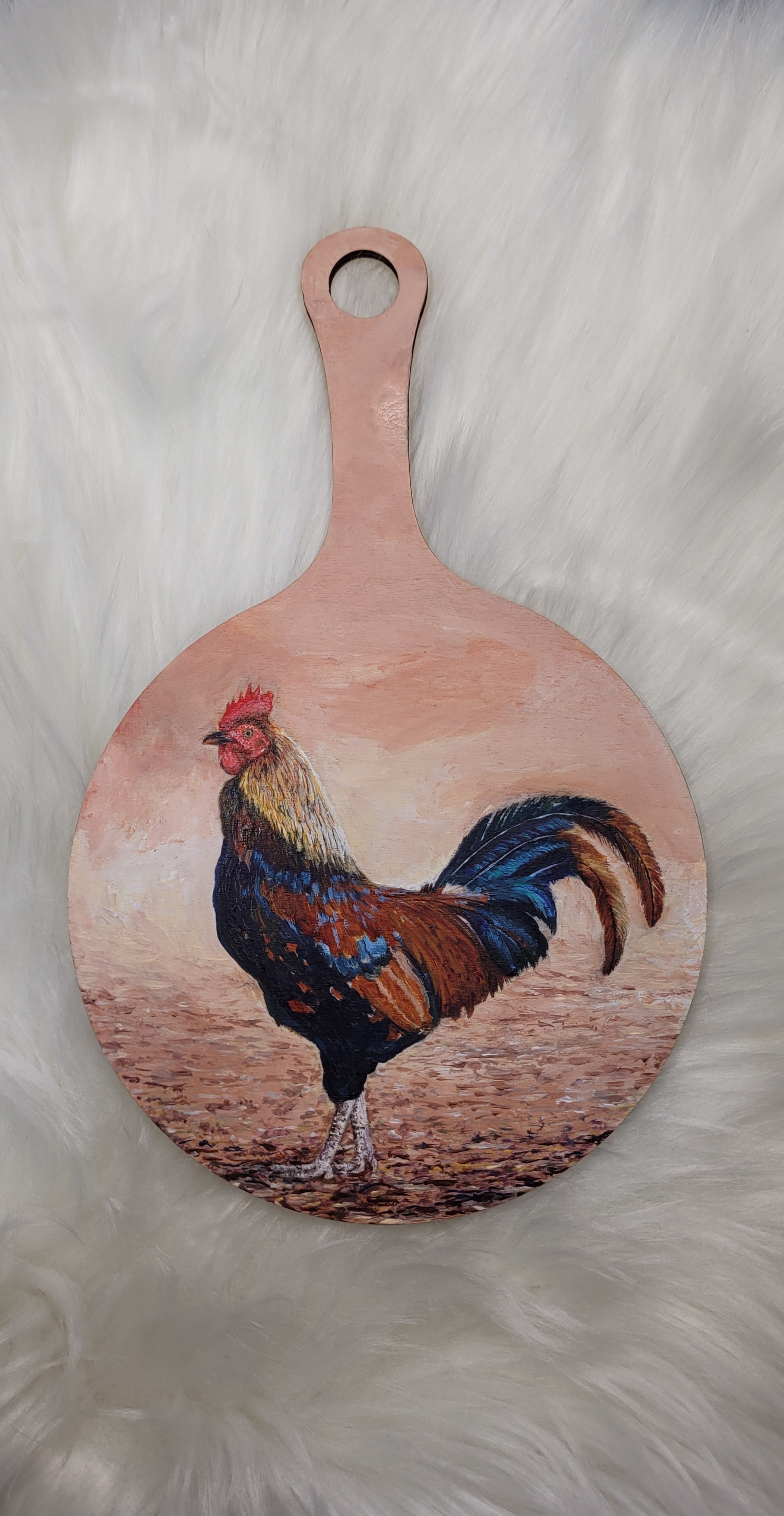 Original Rooster Hand Painted on Wooden Cutting Board