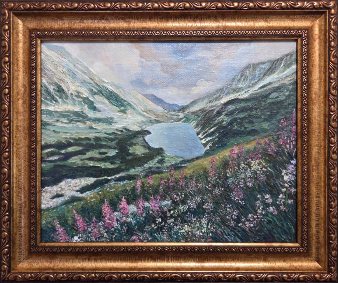 ORIGINAL Mountain Landscape 8"x10" Acrylic Painting Ornate Vintage Picture Frame