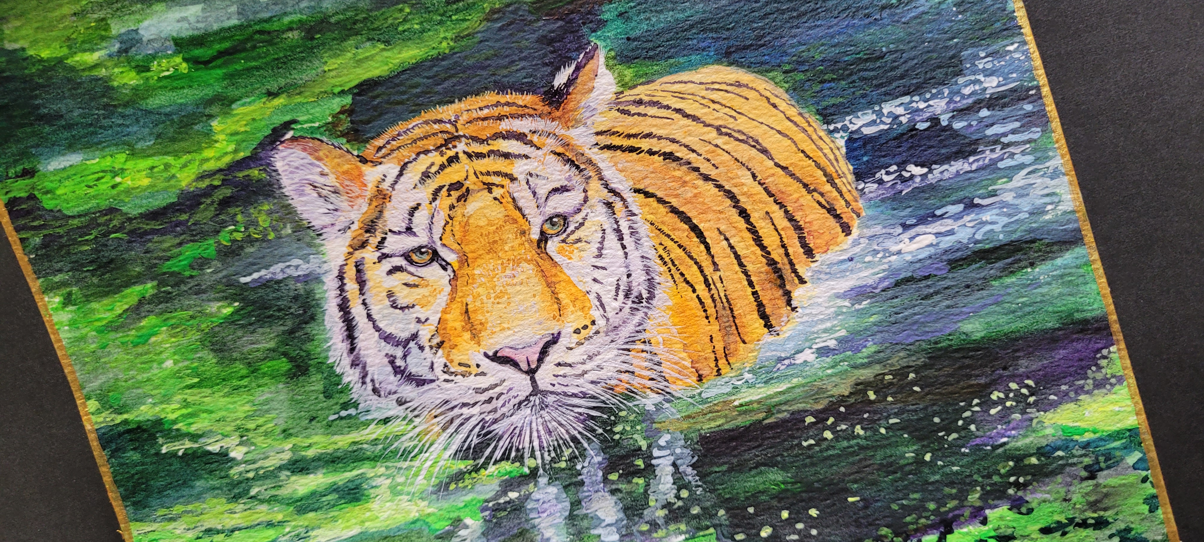 Tiger Swimming Original Watercolor Painting 