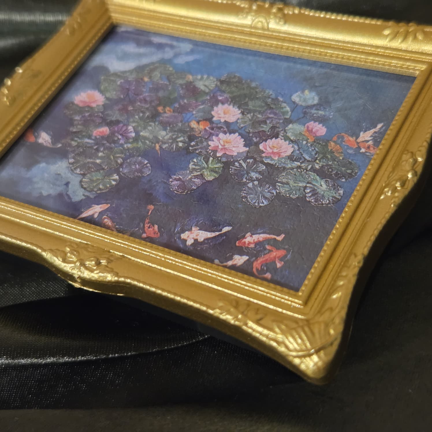Mini Art Print Water Lilies Koi Fish From Original Painting 