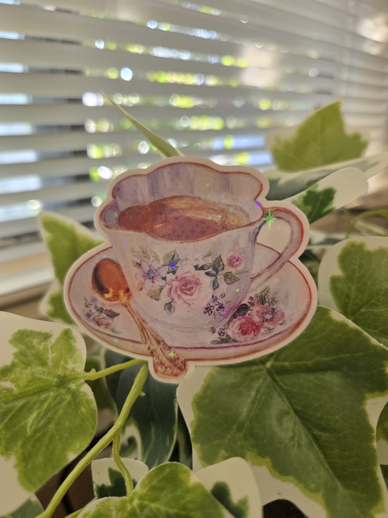 Rose Floral Teacup Vinyl Sticker 