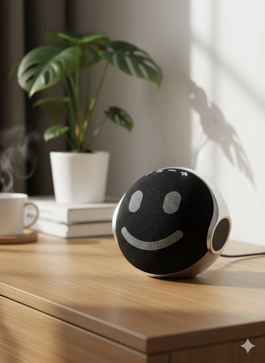 Altavoz inteligente con diseño sonriente (         )