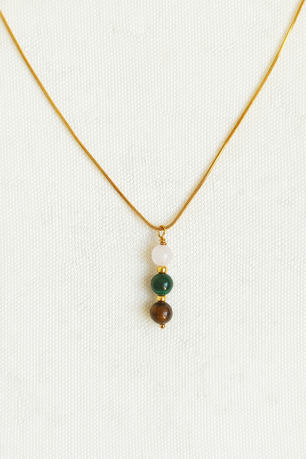 Rozenkwarts, Malachiet en Tijgeroog ketting