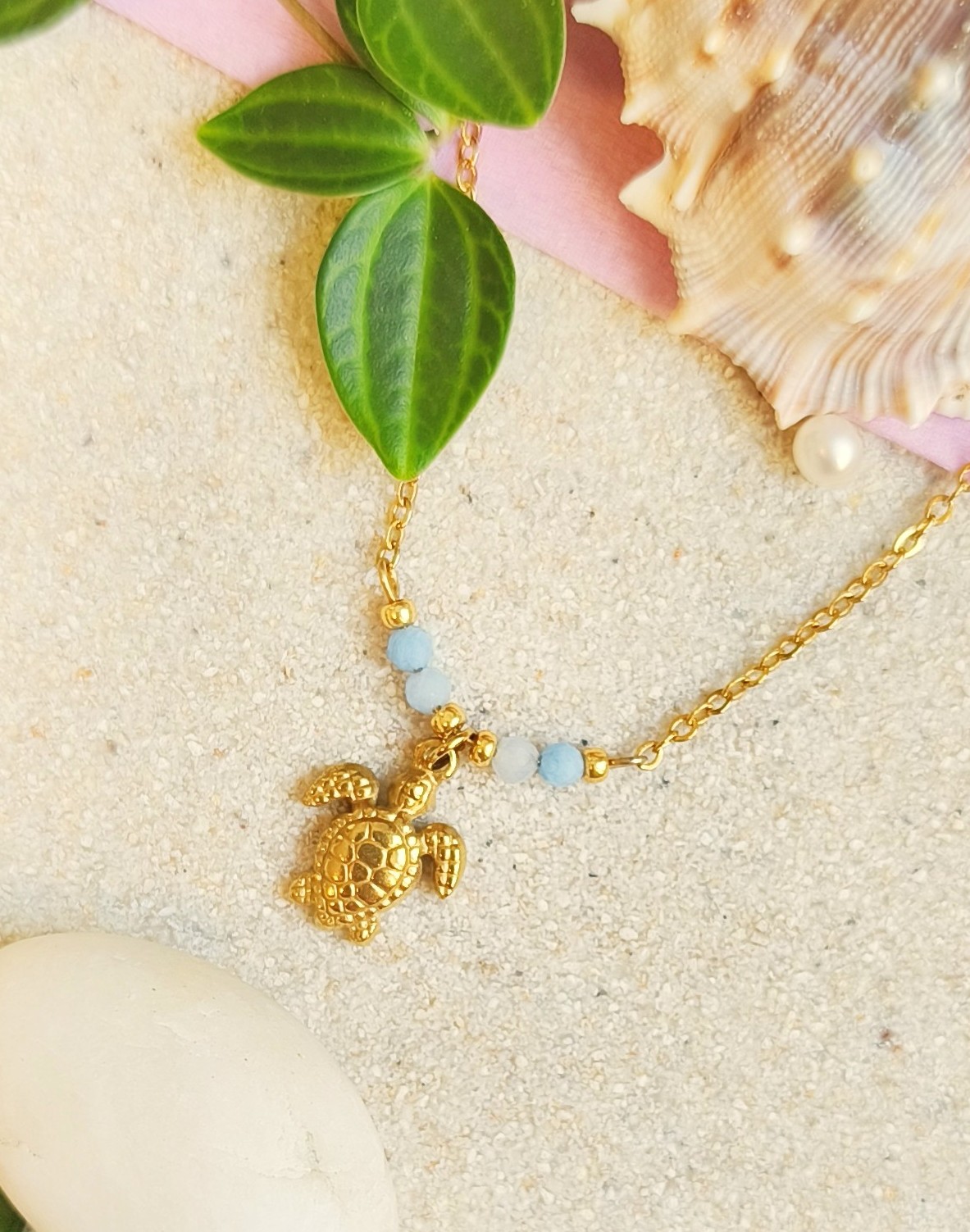 Schildpad en Aquamarijn ketting