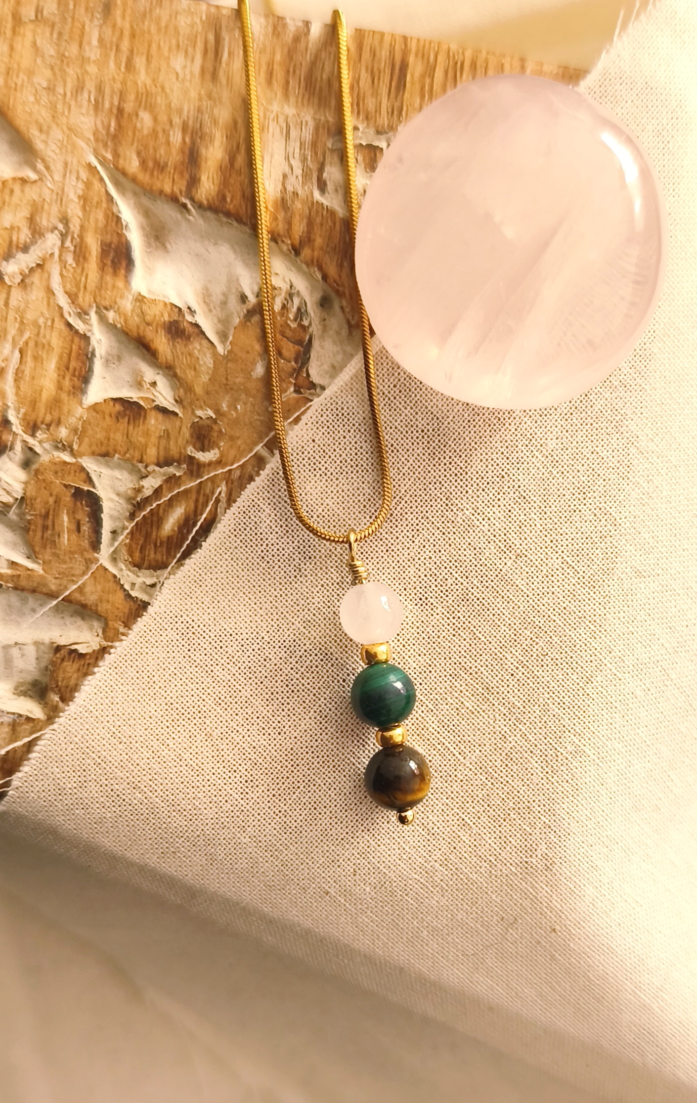Rozenkwarts, Malachiet en Tijgeroog ketting