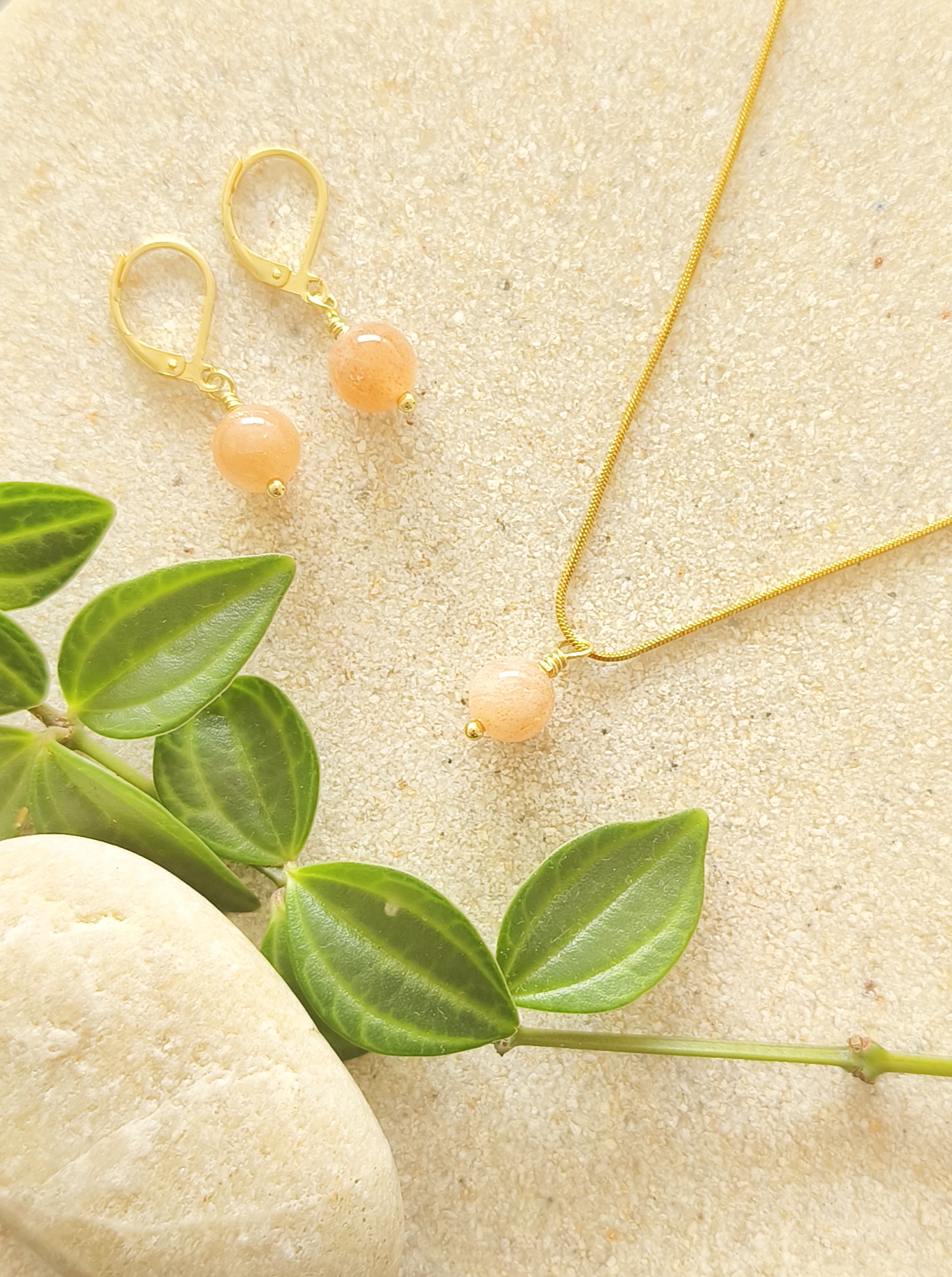 Roze maansteen sieradenset