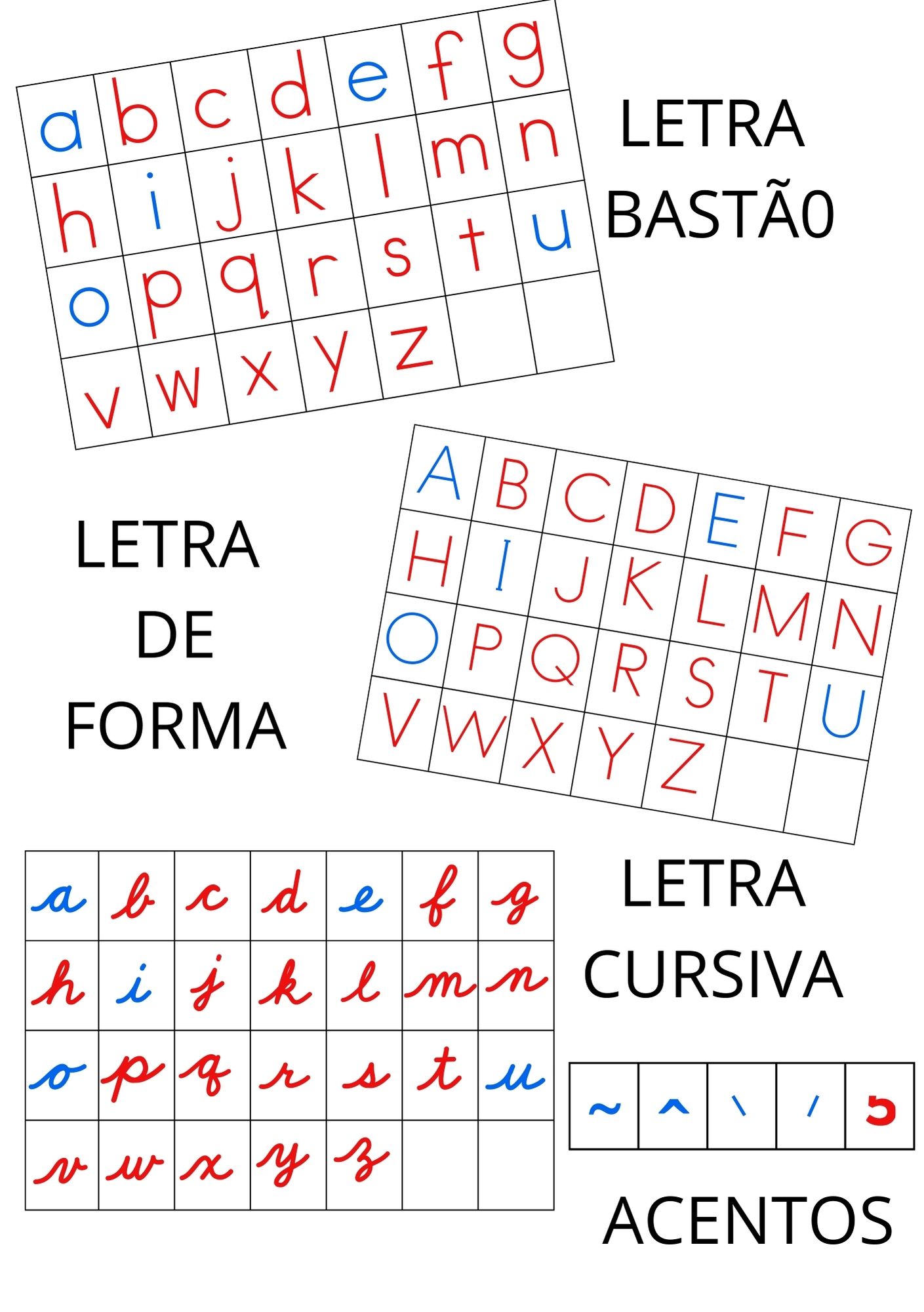 Alfabeto Móvel Montessori - Letra bastão, forma e cursiva