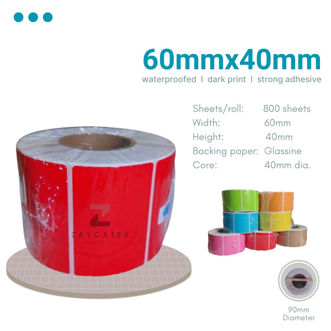 60mmx40mm (800pcs) Colored High Quality Waterproof Thermal Barcode Sticker Paper for Label