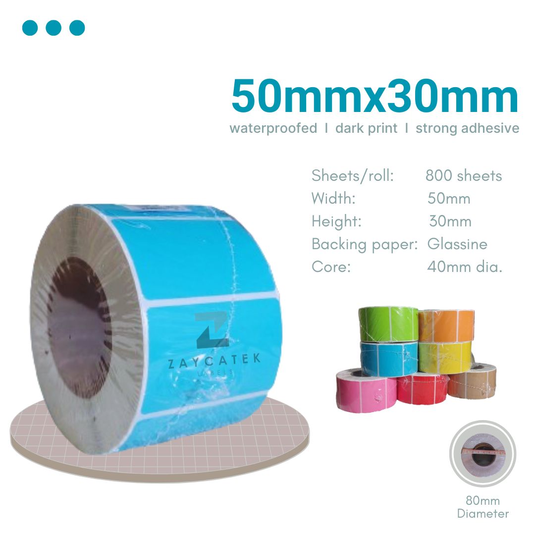 50mmx30mm (800pcs) Colored High Quality Waterproof Thermal Barcode Sticker Paper for Label