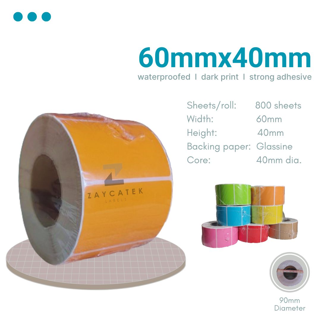60mmx40mm (800pcs) Colored High Quality Waterproof Thermal Barcode Sticker Paper for Label