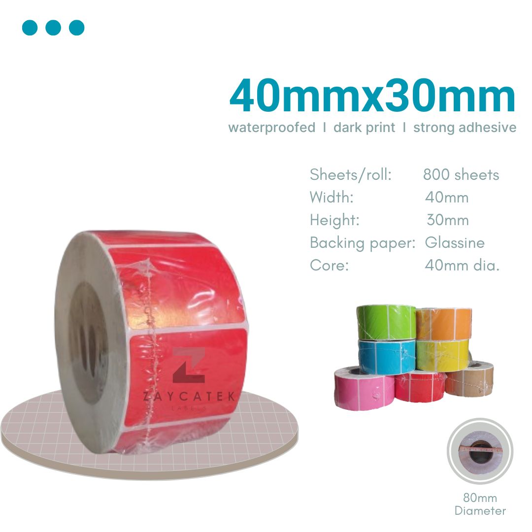 40mmx30mm (800pcs) Colored High Quality Waterproof Thermal Barcode Sticker Paper for Label