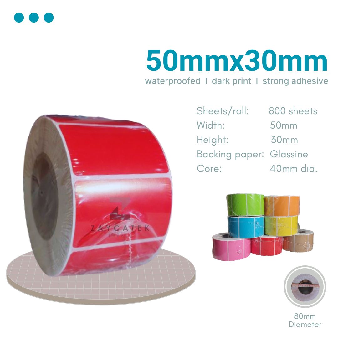 50mmx30mm (800pcs) Colored High Quality Waterproof Thermal Barcode Sticker Paper for Label