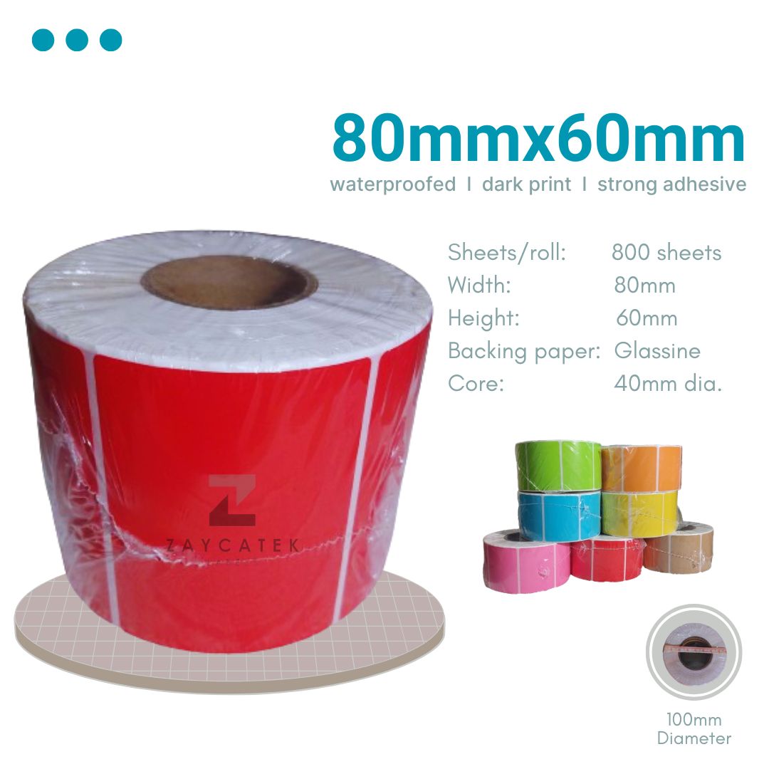 80mmx60mm (800pcs) Colored High Quality Waterproof Thermal Barcode Sticker Paper for Label