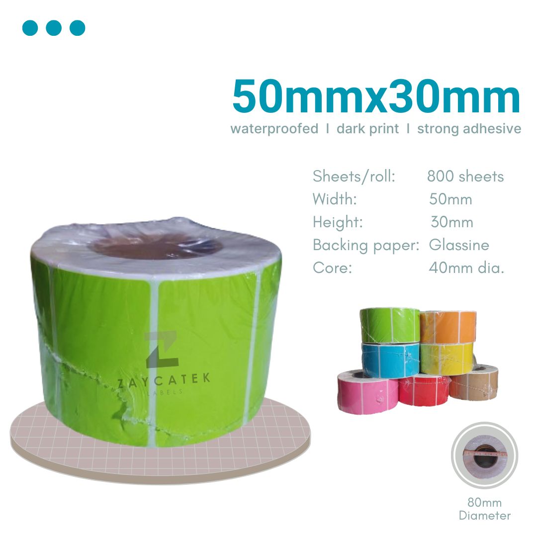 50mmx30mm (800pcs) Colored High Quality Waterproof Thermal Barcode Sticker Paper for Label