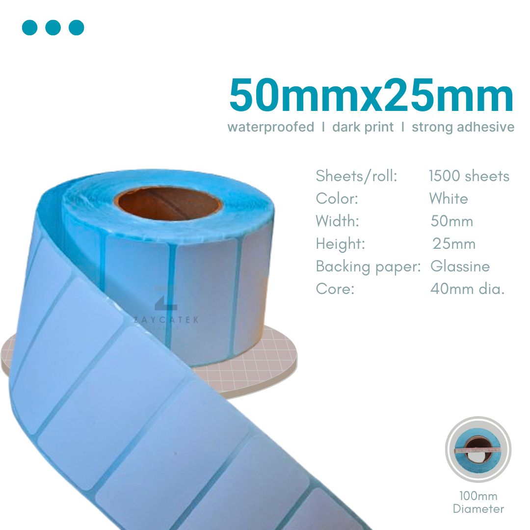 50mmx25mm (1500pcs) High Quality Waterproof Thermal Barcode Sticker Paper for Label