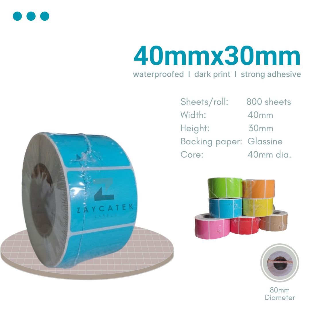 40mmx30mm (800pcs) Colored High Quality Waterproof Thermal Barcode Sticker Paper for Label