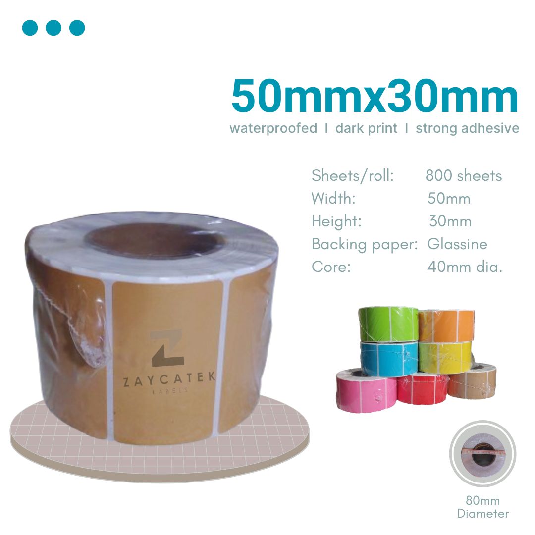 50mmx30mm (800pcs) Colored High Quality Waterproof Thermal Barcode Sticker Paper for Label