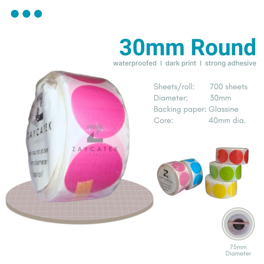 30mm (700pcs) Colored High Quality Waterproof Round Thermal Barcode Sticker Paper for Label