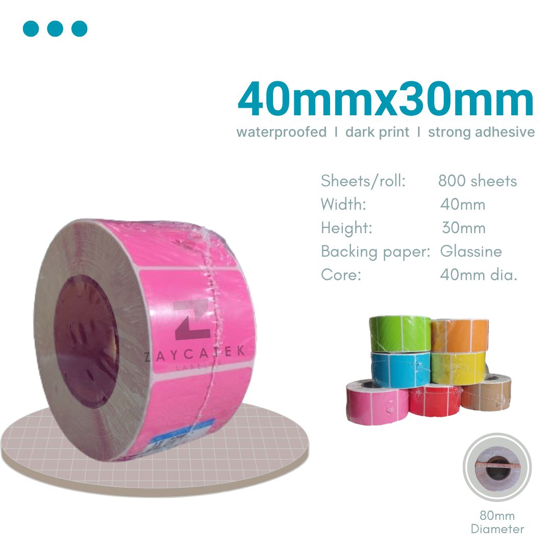 40mmx30mm (800pcs) Colored High Quality Waterproof Thermal Barcode Sticker Paper for Label